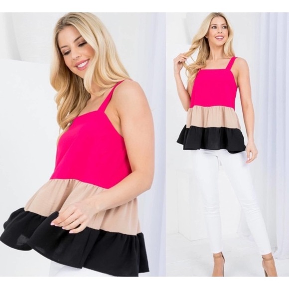 NEW Color Block Tiered Ruffle Women’s Cute Summer Top Cute Blouse - Picture 1 of 6